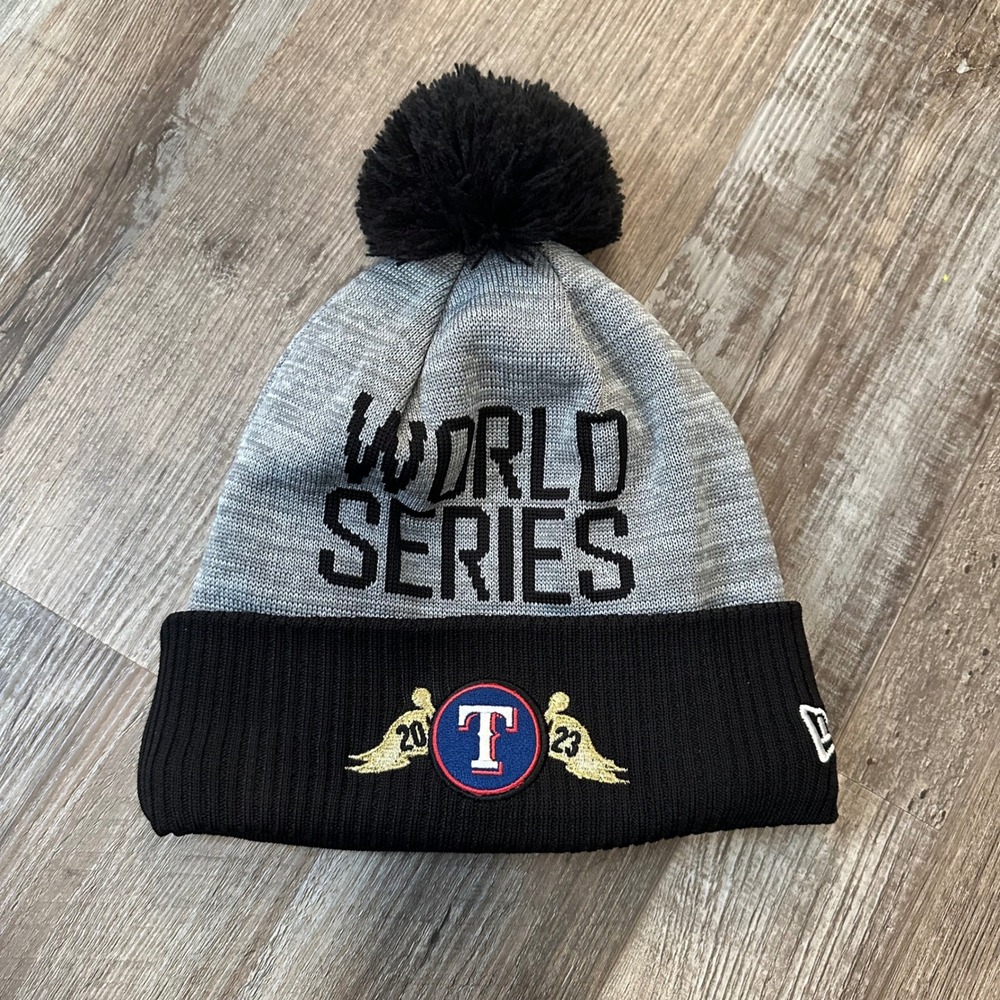 New Era Texas Rangers 2023 World Series Champions Beanie Hat MLB On Field Grey